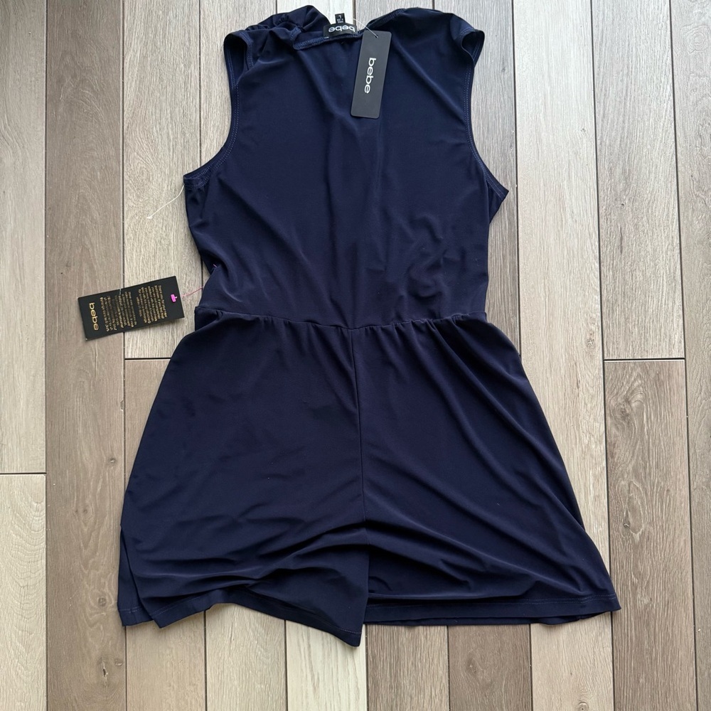 Bebe Deep Blue Surplice Romper - Picture 3 of 5